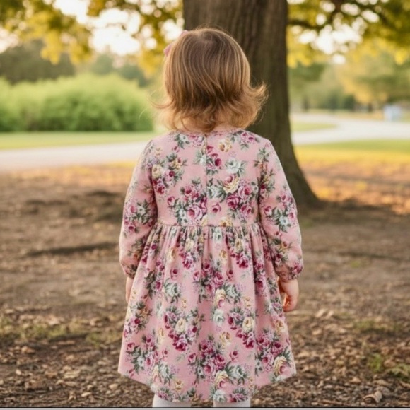 GIRLS PINK FLORAL DRESS - Picture 2 of 4